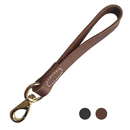 Fairwin Leather Short Dog Leash 12" - Short Dog Traffic Lead Leash for Large Dogs Training and Walking ( Width: 3/4", Length:12")