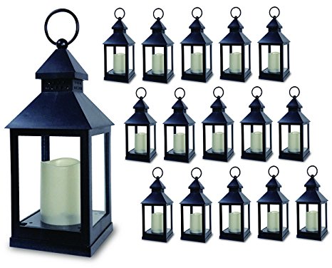 Decorative Lanterns - Set of 16 - 5 Hour Timer - 11"H Black Lanterns with Flameless Candles Included - Indoor/Outdoor Lantern Set