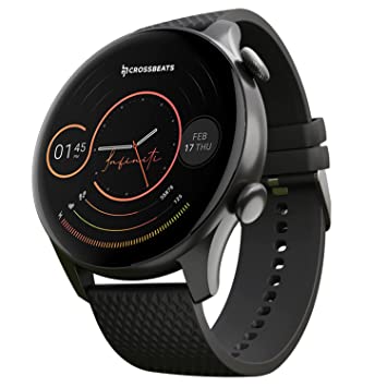 CrossBeats Orbit Infiniti 2.0 AMOLED Smartwatch BT Calling Connect with TWS, Always on Display smartwatch, 1000 Songs Storage, Health Monitor, 110 Sports Modes 100 Watch Faces, Leather strap Free-Black