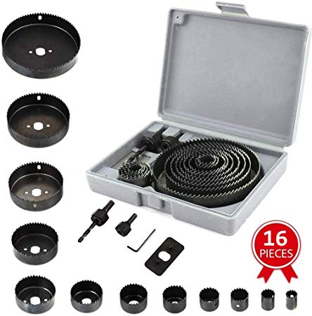 Zantle Hole Saw Kit for Wood- 16 Pieces 3/4’’-5’’ Full Set in Case with 1pcs Hex Key, 2pcs Mandrels and 1pcs Install Plate for PVC Board Plastic Plate Drilling Drywall and Soft Wood