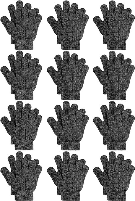 Cooraby 12 Pairs Kids Winter Gloves Mixed Knitted Warm Full Fingers Gloves for Boys or Girls