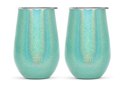 Simple Modern 12oz Spirit Wine Glasses 2 Pack Bundle - Stainless Steel Tumbler with Lids - Vacuum Insulated 18/8 Stainless Steel - Shimmer: Aquamarine