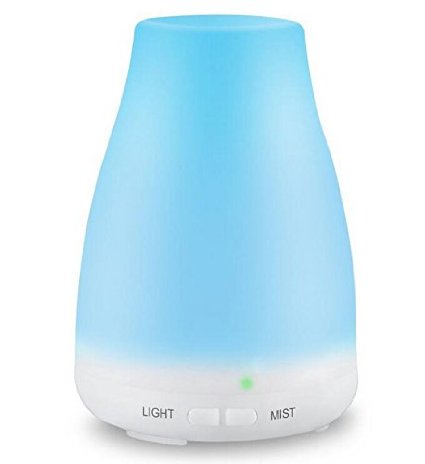 Aromatherapy diffuser, KuGi ® 100ml Aromatherapy Essential Oil Diffuser With 7 Color LED Lights Changing and Waterless Auto Shut-off Function for Bathroom,Bedroom,Meeting rooms,Yoga,Hotels (White)