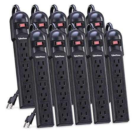 CyberPower CSB6012MP10 Surge Protector 6-Outlets 12-Ft Cord 1200 Joules, 10 Pack