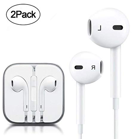 2-PACK Premium Earphones/Earbuds/Headphones with Stereo Mic&Remote Control for iPhone iPad iPod Samsung Galaxy and More Android Smartphones Compatible With 3.5 mm Headphone（2pack/White）