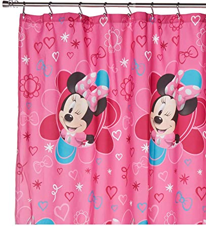 Jay Franco Disney Minnie Mouse Fabric Shower Curtain - 'Fucshia Hearts', 70" X 72"