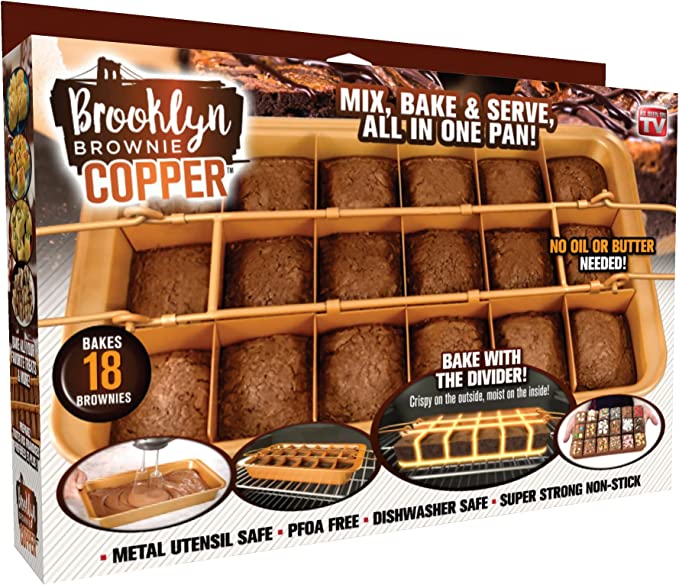 Brooklyn Brownie Copper by Gotham Steel Nonstick Baking Pan with Built-in Slicer, Ensures Perfect Crispy Edges, Metal Utensil and Dishwasher Safe