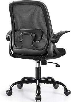 Winrise Office Chair Ergonomic Desk Chairs with Lumbar Support and Flip-up Arms, Comfortable Breathable Mesh Computer Executive Chair with Swivel Task, Adjustable Height 4'', Home - Black