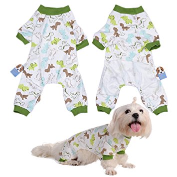 Per Dog Cat Pajamas with Cute Dinosaur Pattern and Four Feet Design, Pet All Season PJS Jumpsuit for Small and Medium Sized Dog Puppy Cat Kitten - XS/S/M/L/XL