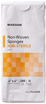 McKesson Performance Plus Gauze Sponge Non Woven Non Sterile 4"X4" 4Ply - Pack of 200 (package may vary)