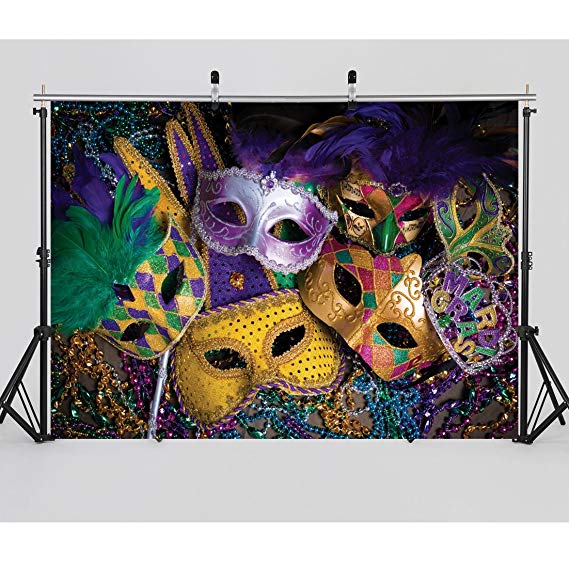 SJOLOON 7X5ft Mardi Gras Mask Colorful Poster Photography Backdrop Masquerade Backgrounds Studio Props 11079