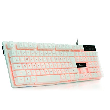 PRYMAX Backlit Keyboard Three Colors Wired Gaming Keyboard Computer Keyboard for PC Games Office(White)