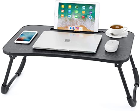 Nnewvante Lap Desk Bed Table Tray for Eating Writing Foldable Desk with iPad Slots for Adults/Students/Kids, Black