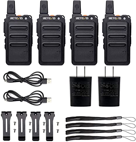 Retevis RT19 Two Way Radios Long Range Rechargeable,Portable Walkie Talkies for Adults,1300mAh Battery,Metal Clip,for Family Outdoor Small Business Commercial(4 Pack)