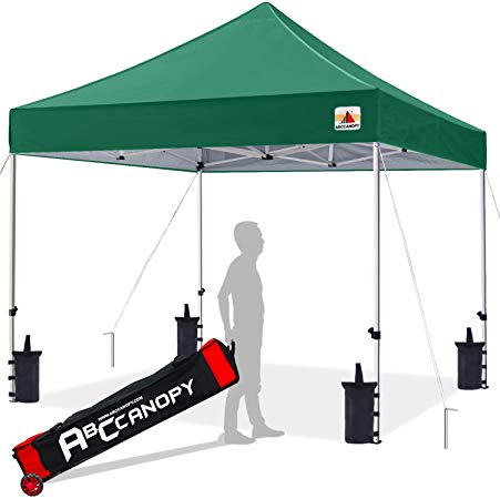 ABCCANOPY 10x10 Canopy Tent Pop up Canopy Outdoor Canopy Commercial Instant Shelter with Wheeled Carry Bag, Bonus 4 Canopy Sand Bags, Forest Green