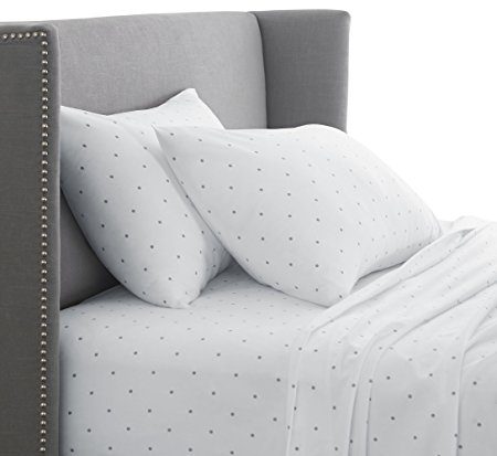 Pinzon 170 Gram Velvet Flannel Sheet Set - Queen, Grey Dot