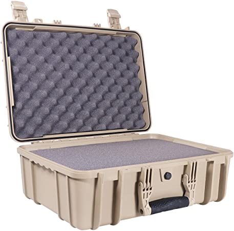 Condition 1 18" Medium Waterproof Protective Hard Case with Foam, Tan - 18" x 14" x 7" #801 Watertight IP67 Rated Dust Proof and Shock Proof TSA Approved Portable Trunk Carrier