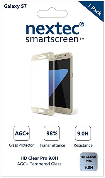 Galaxy S7 Screen Protector, 3D (Full Coverage) Nextec Corning Tempered Glass Screen Protector for Samsung Galaxy S7 (HD Clear Pro 9.0H) Corning Gorilla Glass  /Gold