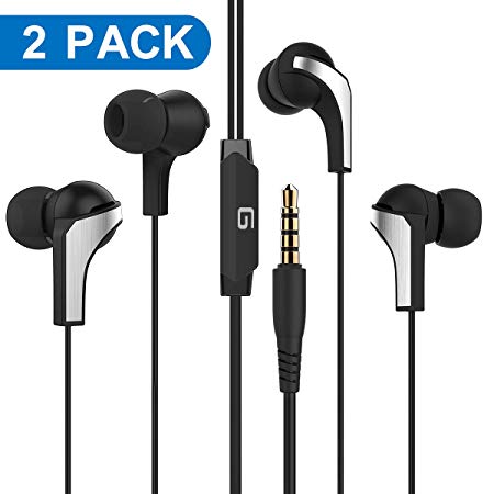 2 Pack Heavy Bass Stereo Earbuds with Microphone and Remote Control for Phone Sony Samsung Android Tablet Laptop PC