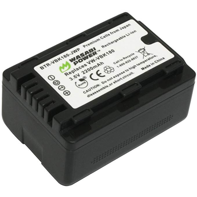 Wasabi Power Battery for Panasonic VW-VBL090, VW-VBK180 and Panasonic HC-V10, HC-V100, HC-V100M, HC-V500, HC-V500M, HC-V700, HC-V700M, HDC-HS60, HDC-HS80, HDC-SD40, HDC-SD60, HDC-SD80, HDC-SD90, HDC-SDX1H, HDC-TM40, HDC-TM41, HDC-TM55, HDC-TM80, HDC-TM90, SDR-H100, SDR-H101, SDR-H85, SDR-S50, SDR-S70, SDR-S71, SDR-T50, SDR-T70, SDR-T71, SDR-T76 (2200mAh)