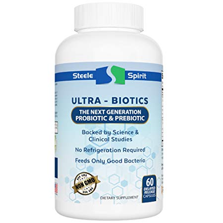 Probiotics Plus Prebiotics Supplements For Women And Men - Dr Recommended Ultra-Biotics - Best Potent 2-in-1 Formula Works In Hours To Boost Your Immune And Digestive Health - 60 Caps By Steele Spirit