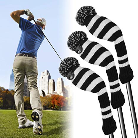 XCSOURCE 3pcs Golf Club Driver Knitted Headcover Pom Pom Golf Head Covers Irons Protective Set for Titleist Taylormade Callaway #1 #3 #5 XC603