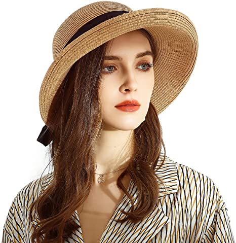 SOMALER Womens Straw Sun Hats Wide Brim Foldable Beach Hats UV UPF 50  Summer Sun Travel Hat for Women
