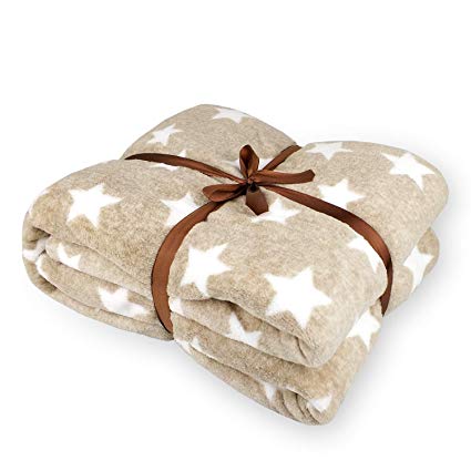 Zebrum Thick Fleece Blanket, 39"x59" Plush Flannel Throw, Extra Soft &Warm &Cozy, Double Layer&Reversible &Anti-Pilling &Easy Care(Big Light Brown Star)