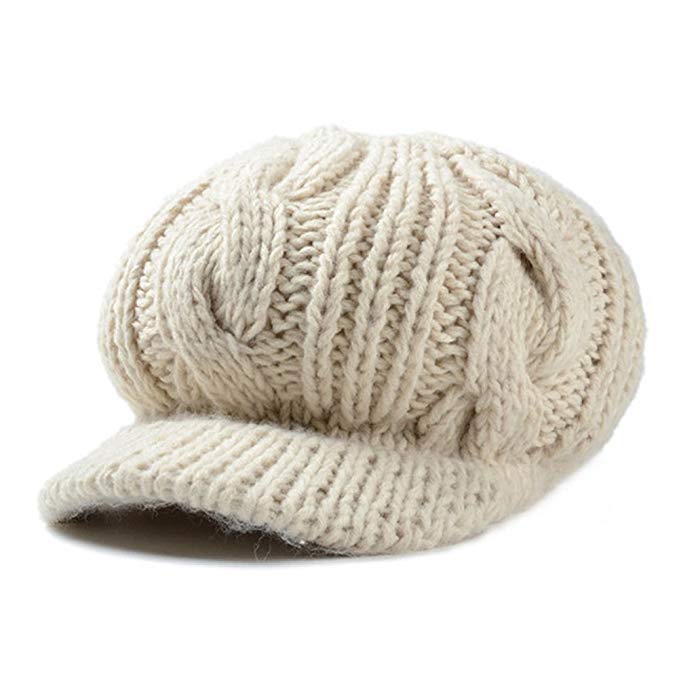 HH HOFNEN Slouchy Cabled Pattern Knit Beanie Hats for Women Fall Winter Crochet Newsboy Visor Beret Cap