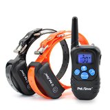 Petrainer 330yd Remote E-collar PET998DBB2 Rechargeable and Waterproof 2 Dog Training Collar with Safe Beep Vibration and Shock Electronic Electric Collar