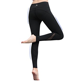 Camel High Waisted Yoga Pants Workout Leggings Running Pants With Breathable Mesh Tummy Control For Women Black