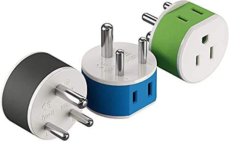 Orei India, Nepal, Maldives Travel Plug Adapter - 2 USA Inputs - 3 Pack - Type D (US-10) - Does Not Convert Voltage