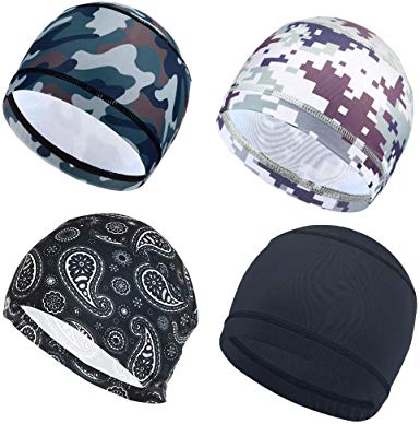 4 Pack Cycling Skull Caps Helmet Liner Cooling Caps Sweat Wicking Cycling Beanie Caps Chemo caps Dry Fit Sports Running Hat For Men Women Motorcycle Under Helmet Hard Hats Liner Hiking Exercise
