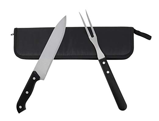 Grilljoy 2-Piece Cutlery Carving Set- Premium Stainless Steel Kitchen Carving Knife & Fork Set with Zipper Store Bag,Black