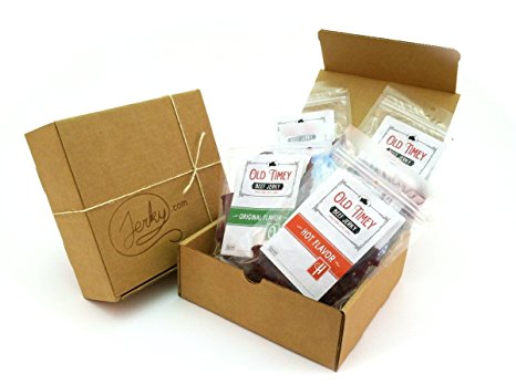 Bricktown Jerky Traditional Style Beef Jerky Gift Basket - REGULAR SIZE - 4 - 1.5 oz. bags - Great Gift for Guys! - Original Beef Jerky, Peppered Beef Jerky, Teriyaki Beef Jerky, and Hot Beef Jerky