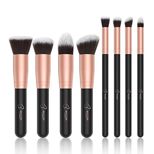 BESTOPE Makeup Brushes 8 Pieces Makeup Brush Set Professional Face Eyeliner Blush Contour Foundation Cosmetic Brushes for Powder Liquid Cream (Gold)