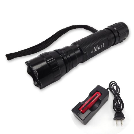 eMart WF-501B CREE XM-L T6 1000 Lumens LED Flashlight for Hiking Camping Patrolling Single - Mode Flash Light Torch with 1 x 18650 Rechargeable Battery & Charger