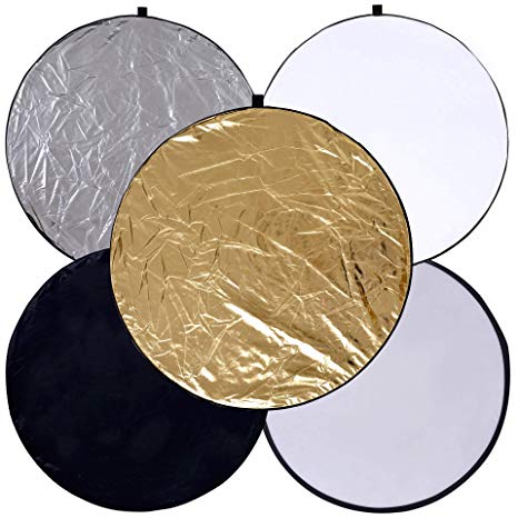 Round 24-inch / 60cm 5-in-1 Portable Collapsible Multi Disc Light Reflector Photography with Bag for Studio or Any Photography Situation-Silver, Gold, White, Translucent and Black