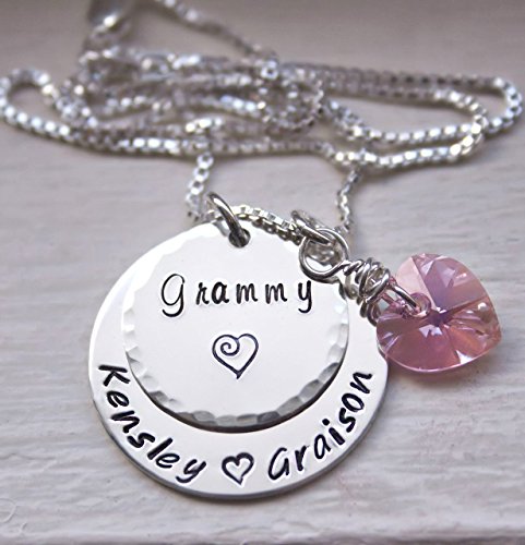 Custom Personalized Grandma Necklace, Mommy Jewelry, with Kids Names, Hand Stamped Sterling Silver Necklace