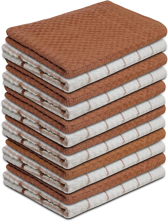 ZOYER 12 Pack Kitchen Towels & Dishcloths Sets -100% Cotton Dish Towels for Kitchen -15x25 inches Dish Cloths for Kitchen-Hand Towels for Kitchen-Highly Absorbent Dish Towels for Drying Dishes