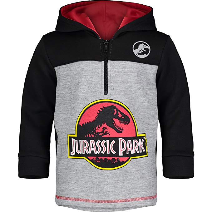 Jurassic Park Dinosaur Movie Logo Boys' Fleece Hoodie Pullover Sweatshirt w Zipper