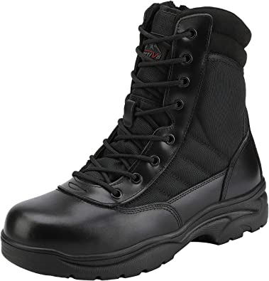 NORTIV 8 Men's Military Tactical Work Boots Side Zipper Leather Motorcycle Combat Boots