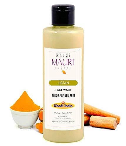 Khadi Mauri Herbal Ubtan Face Wash - Ayurvedic Skin Healer & Anti Pigmentation - SLES & PARABEN FREE - Enriched with Turmeric & Sandal -210 ml