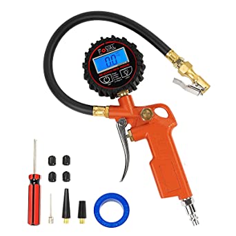 FOVAL Digital Tire Inflator with Pressure Gauge 250 PSI Air Chuck Compressor Accessories with Rubber Hose and Quick Connect Coupler for 0.1 Display Resolution