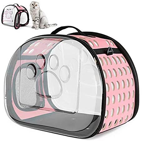 AVAFORT Soft-Side Cat Dog Carrier, Collapsible Clear Tote for Small Animals，Airline Approved Transparent Pet Carrier Bag, Breathable Portable Traveling Camping Hiking Outdoor Bags