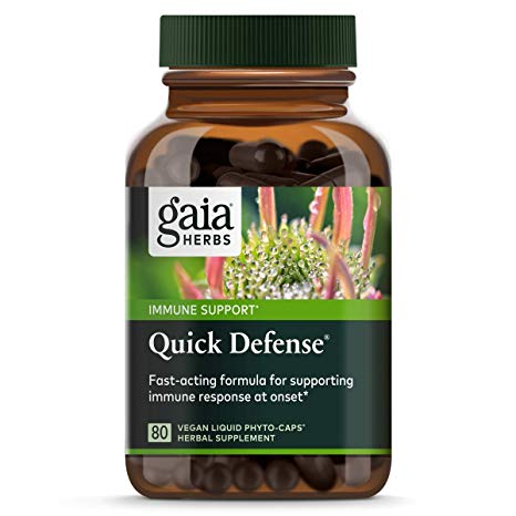 Gaia Herbs, Quick Defense, Fast-Acting Immune Support, echinacea, Ginger Root, Sambucus Black Elderberry, Vegan Liquid Phyto Capsules, 80Count