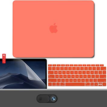 GMYLE MacBook Air 13 Inch Case 2018 Release A1932, Soft Touch Hard Case Shell Cover for Apple MacBook Air 13 Retina Touch ID with Keyboard Cover, Webcam Cover Slide, Screen Protector - Peachy Orange