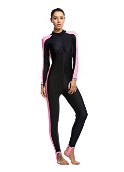 OUO Women Fitness Full Length Surfing Suit One Piece Long Sleeve Swimsuit