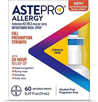 Astepro Allergy Nasal Spray, 24-Hour Allergy Relief, Steroid-Free Antihistamine, 60 Metered Sprays