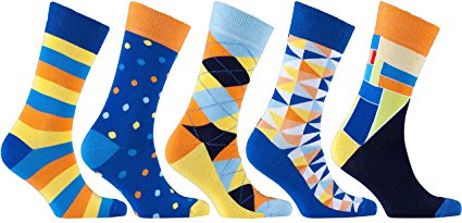 Socks n Socks-Men's 5-pair Luxury Fun Cool Cotton Colorful Dress Socks Gift Box